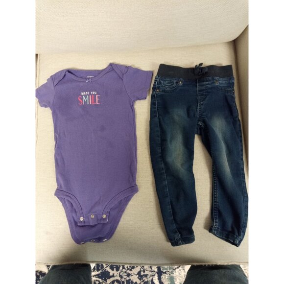 Carters and Lee Outfit for Girl's 2T and 24 months Purple ones and Jeans - Picture 1 of 10